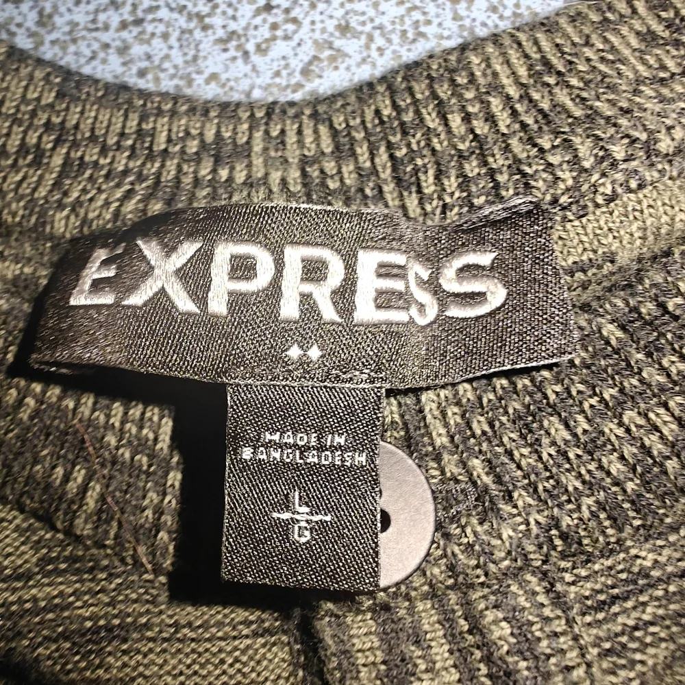 Express Men's Striped Sweater - Green and Black Size L